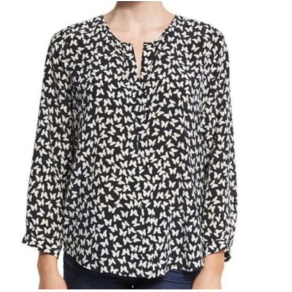 Joie Purine Butterfly black white Print Silk Blouse sz small